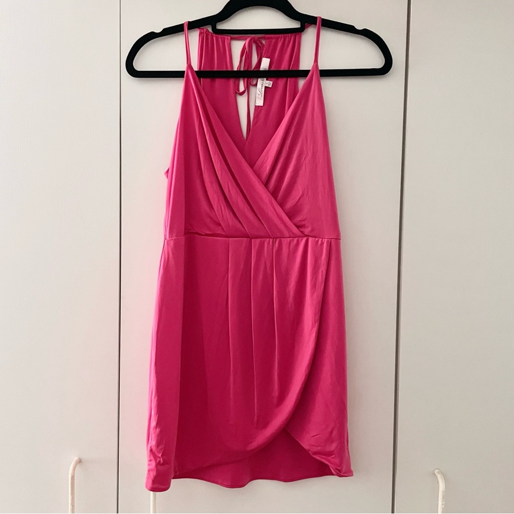 LOVERS + FRIENDS Pink Fuchsia Criss-Cross Pleated Tie-Back Draped Mini Dress S
